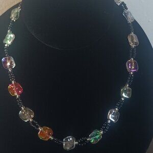 Beaded iridescent glass bead necklace